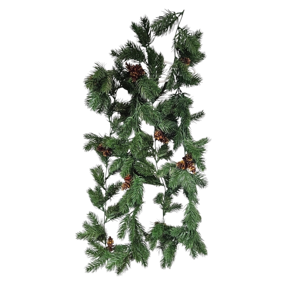 Realistic Real Touch Plastic Pine Needle‎ Garland with Pine Cones 6.5 Foot